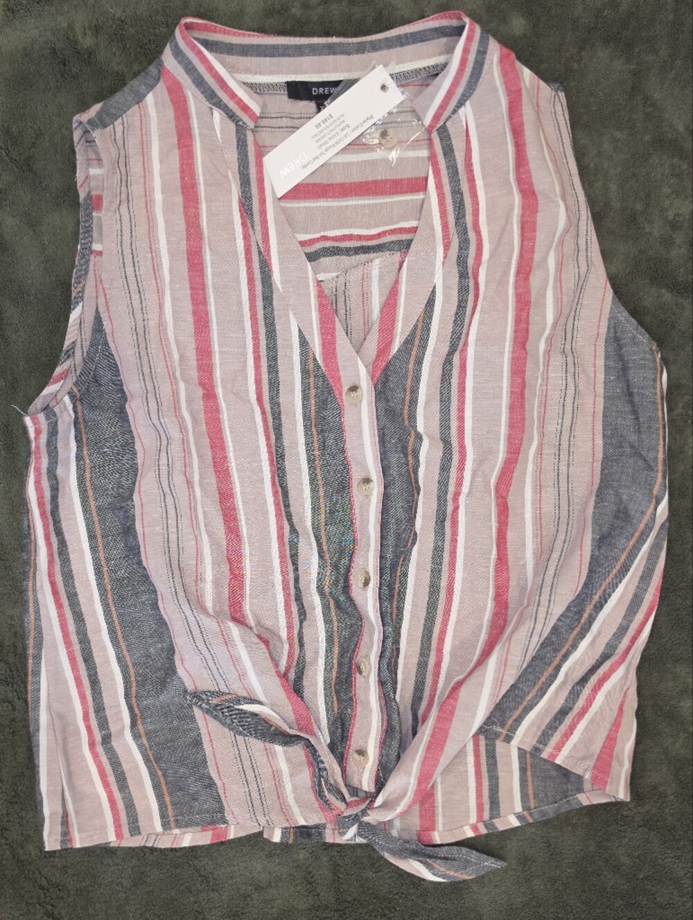 Drew Striped Button-Front Top in Pink, Gray & Cream Size XS